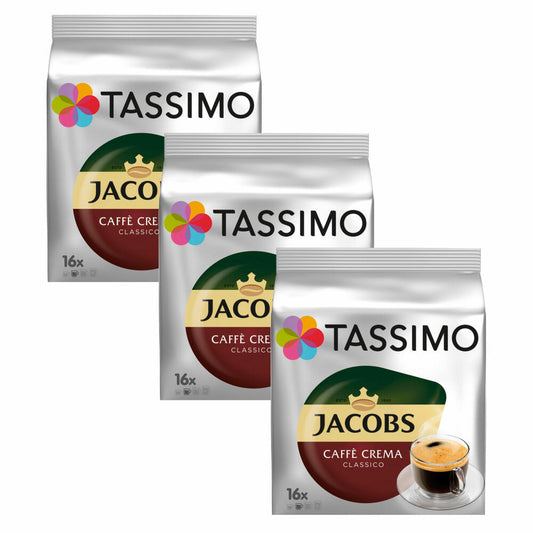 Tassimo Jacobs Caff Crema Classico, pack of 3, coffee with fine crema, 48 T-Discs