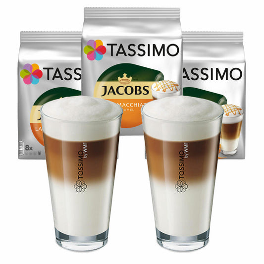 Tassimo Jacobs Latte Macchiato Caramel Gift Set with Glass, 5-pcs., Coffee, Caramel, Latte, Capsule, T-Discs