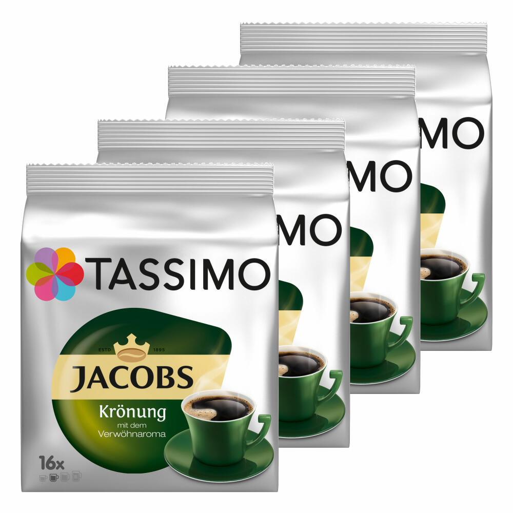 Tassimo Jacobs Krönung, Coffee, Arabica, Coffee Capsule, Ground Roasted Coffee, Pack of 4, 4 x 16 T-Discs