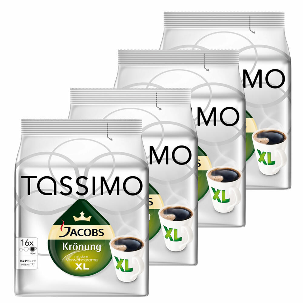 Tassimo Jacobs Krönung XL, Kaffee, Arabica, Kaffeekapsel, gemahlener Röstkaffee, 4er Pack, 4 x 16 T-Discs