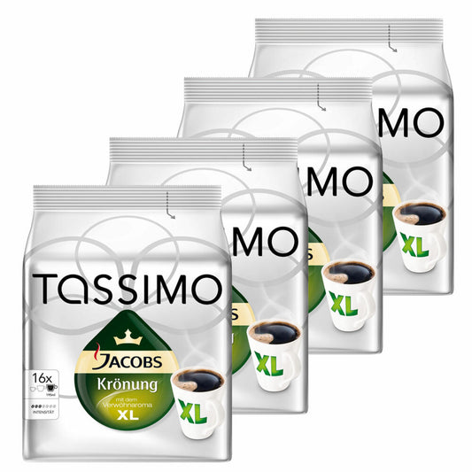 Tassimo Jacobs Krönung XL, Coffee, Arabica, Coffee Capsule, Ground Roasted Coffee, Pack of 4, 4 x 16 T-Discs