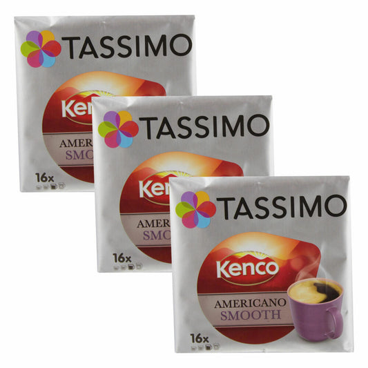 Tassimo Kenco Americano Smooth, pack of 3, coffee, coffee capsule, ground roast coffee, 48 T-discs