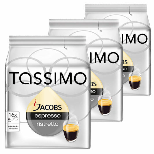 Tassimo Espresso Ristretto, Kaffee, Kaffeekapsel, gemahlener Röstkaffee, 3er Pack, 3 x 16 T-Discs