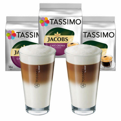 Tassimo Jacobs Caffè Crema Intenso Geschenkset mit Glas, 5-tlg, Kaffee, intensiv & kräftig