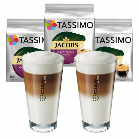 Tassimo Jacobs Caffè Crema Intenso gift set with glass, 5-piece, coffee, intense &amp; strong