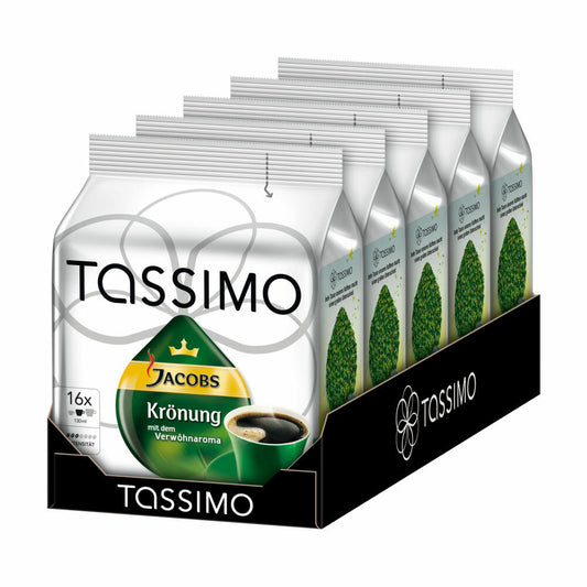 Tassimo Jacobs Krönung, Coffee, Arabica, Coffee Capsule, Ground Roasted Coffee, Pack of 5, 5 x 16 T-Discs