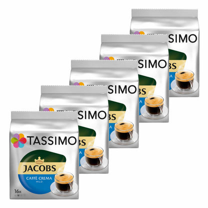 Tassimo Jacobs Caffè Crema Mild, Kaffee, Kaffeekapsel, gemahlener Röstkaffee, 5er Pack, 5 x 16 T-Discs