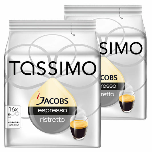 Tassimo Espresso Ristretto, Kaffee, Kaffeekapsel, gemahlener Röstkaffee, 2er Pack, 2 x 16 T-Discs