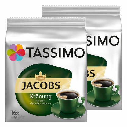 Tassimo Jacobs Krönung, Coffee, Arabica, Coffee Capsule, Ground Roasted Coffee, Pack of 2, 2 x 16 T-Discs