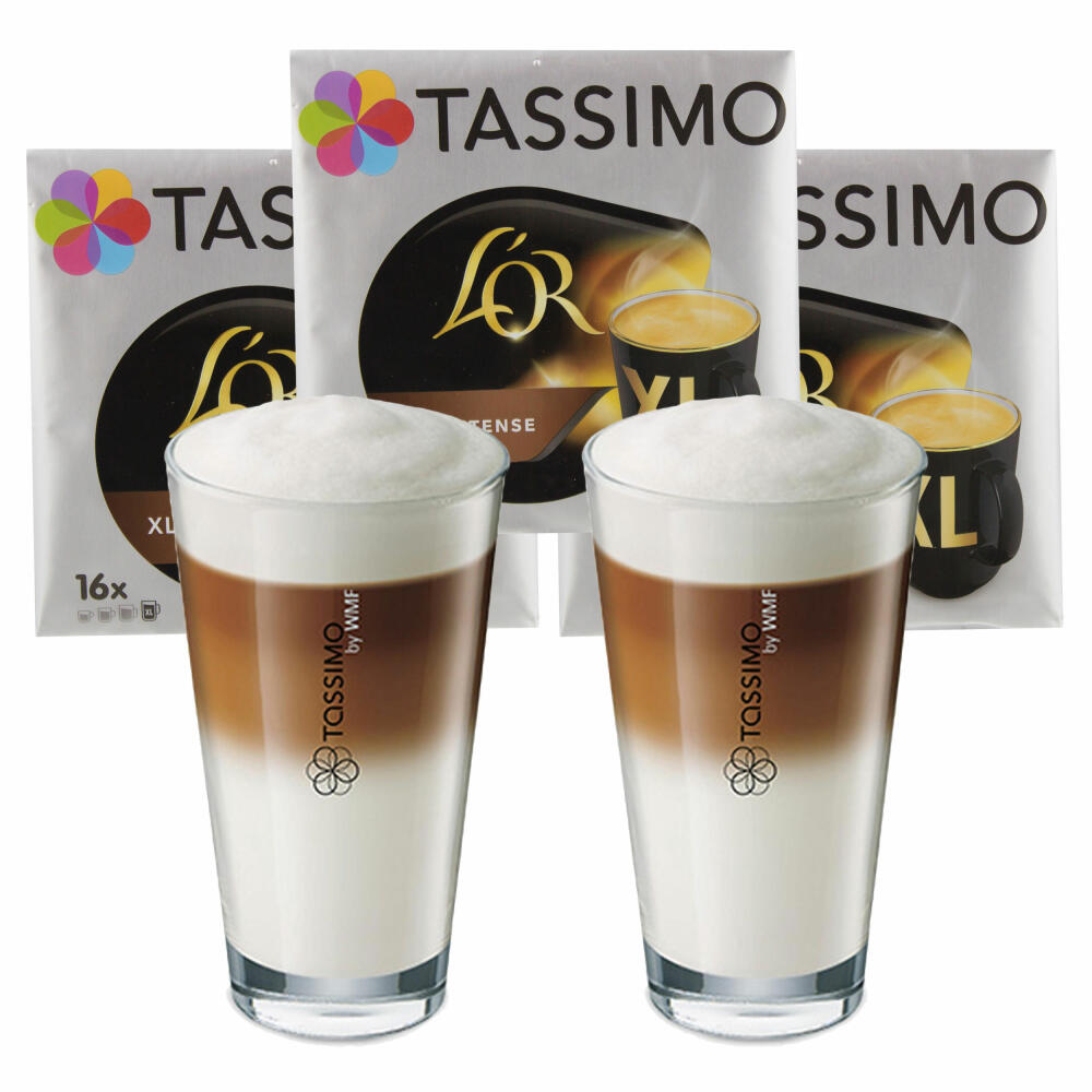 Tassimo L'Or XL Intense gift set with glass, 5 pcs., coffee, coffee capsule, ground roasted coffee, T-Discs