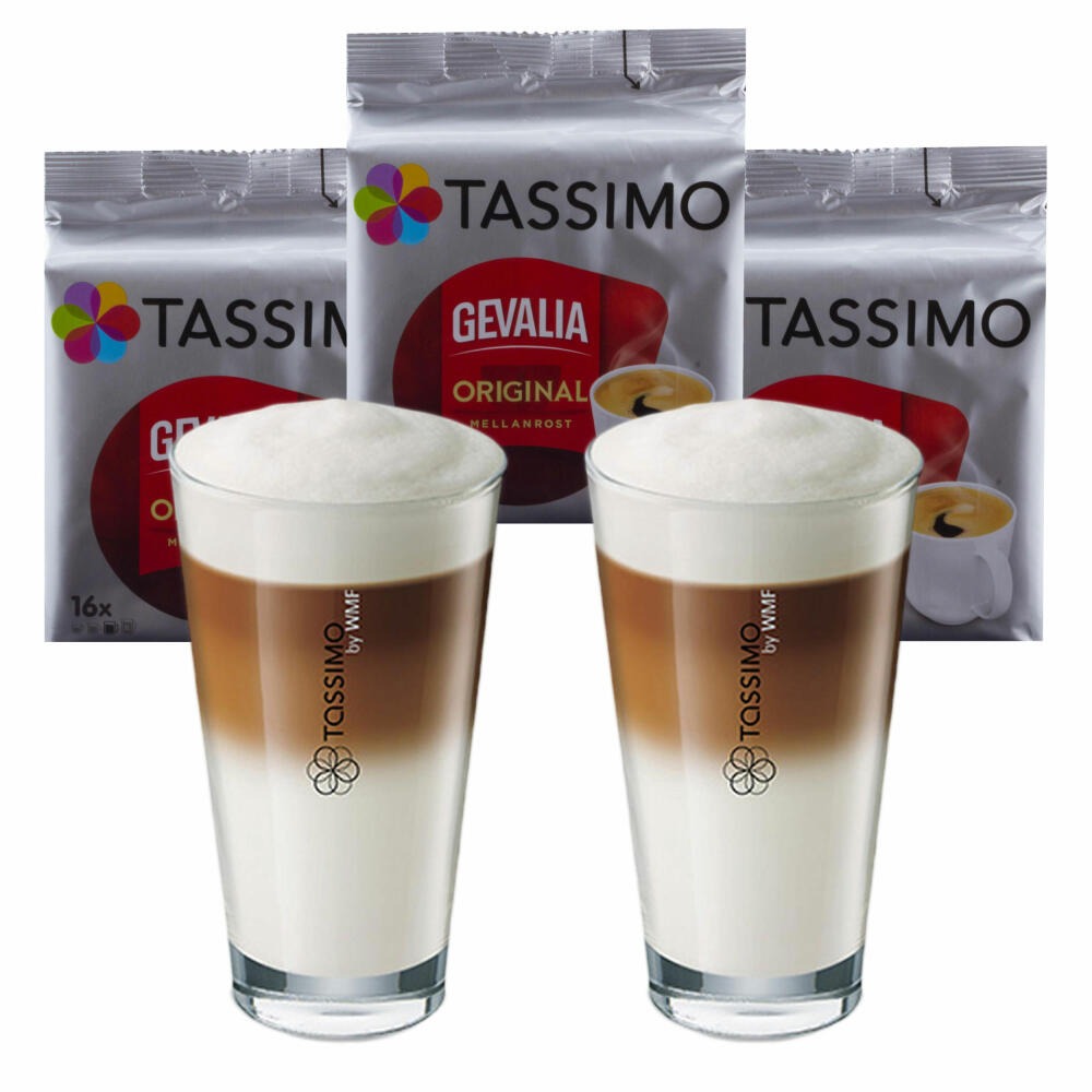 Tassimo Gevalia Original Mellanrost Geschenkset mit Glas, 5-tlg, Kaffee, Arabica, Kaffeekapsel, Gemahlener Röstkaffee