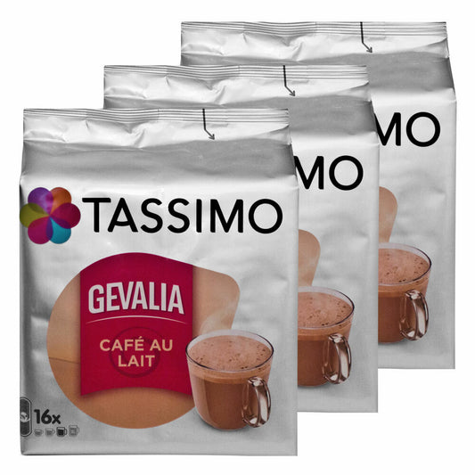 Tassimo Gevalia Cafe au Lait 3er Pack, Milchkaffee, Kaffee Kapseln, gemahlener Röstkaffee, 48 T-Discs / Portionen