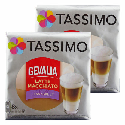 Tassimo Gevalia Latte Macchiato Less Sweet, Less Sweet, Ground Roasted Coffee, Coffee Capsule, 32 T-discs / 16 Servings