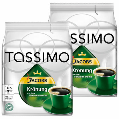 Tassimo Jacobs Krönung, Coffee, Arabica, Coffee Capsule, Ground Roasted Coffee, 2 x 16 T-Discs