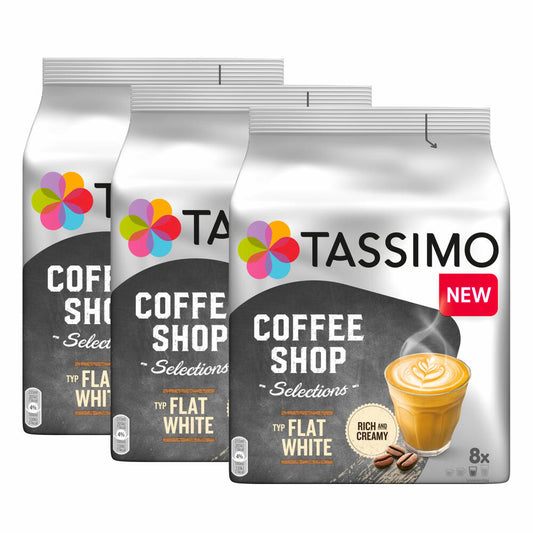 Tassimo Flat White Set of 3, Coffee Shop Selections, Coffee, Coffee Drink, 48 T-Discs / 24 Servings