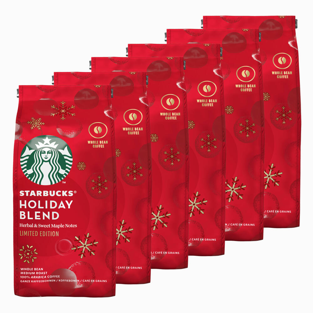 Starbucks Holiday Blend Ganze Bohnen, Kaffeebohnen, Bohnenkaffee, Kaffee, Röstkaffee, 6 x 190 g