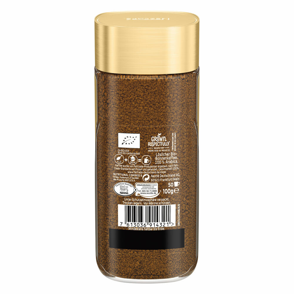 Nescafé Gold Bio, instant coffee beans, coffee, ground roasted coffee, glass, 100 g