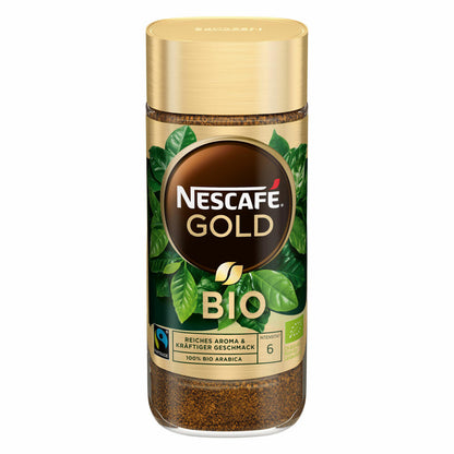 Nescafé Gold Bio, löslicher Bohnenkaffee, Kaffee, gemahlener Röstkaffee, Glas, 100 g