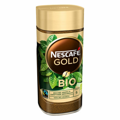 Nescafé Gold Bio, löslicher Bohnenkaffee, Kaffee, gemahlener Röstkaffee, Glas, 100 g