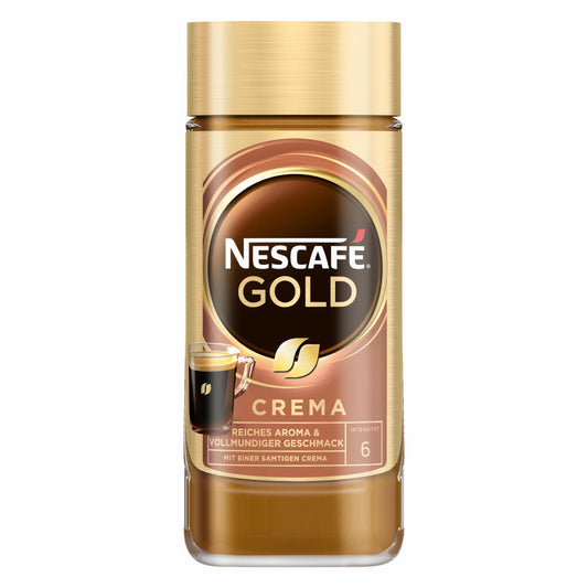 Nescafé Gold Crema, löslicher Bohnenkaffee, Kaffee, Glas, 200 g, für 100 Tassen