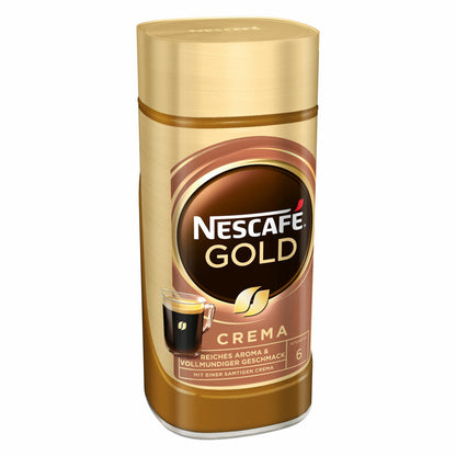 Nescafé Gold Crema, löslicher Bohnenkaffee, Kaffee, Glas, 200 g, für 100 Tassen