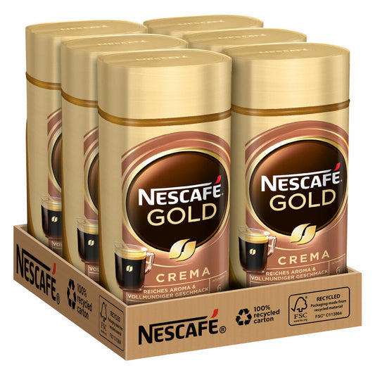 Nescafé Gold Crema 6er Set, löslicher Bohnenkaffee, Kaffee, 6 x 200 g für insgesamt 600 Tassen