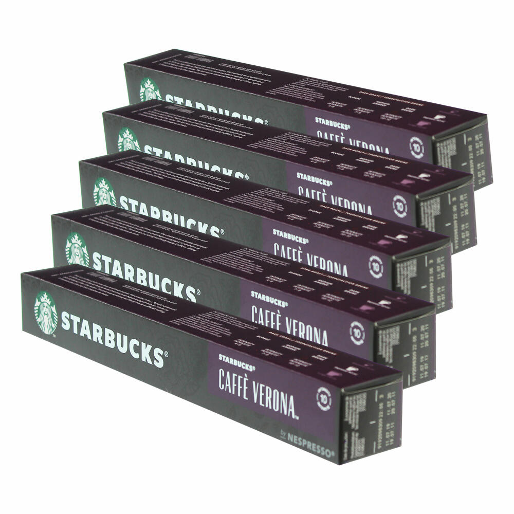 Starbucks Caffè Verona Coffee, Set of 5, Dark Roast, Roasted Coffee, Nespresso Compatible, Coffee Capsules, 50 Capsules