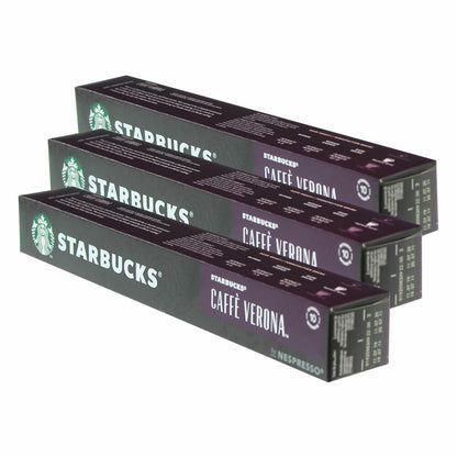 Starbucks Caffè Verona Coffee, Set of 3, Dark Roast, Roasted Coffee, Nespresso Compatible, Coffee Capsules, 30 Capsules