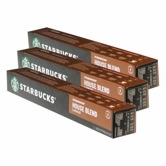 Starbucks House Blend Lungo Coffee, Set of 3, Medium Roast, Roasted Coffee, Nespresso Compatible, Coffee Capsules, 30 Capsules