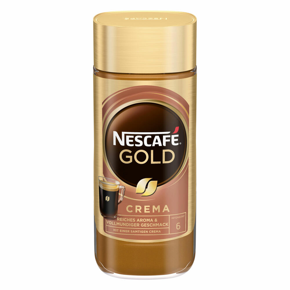 Nescafé Gold Crema, löslicher Bohnenkaffee, Kaffee, Glas, 200 g, für 100 Tassen