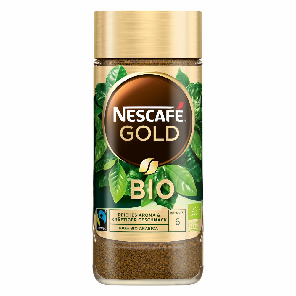 Nescafé Gold Bio, löslicher Bohnenkaffee, Kaffee, gemahlener Röstkaffee, Glas, 100 g