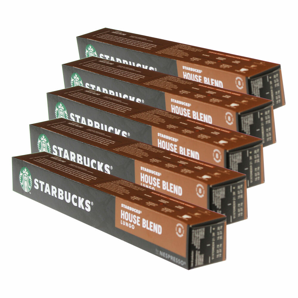 Starbucks House Blend Lungo Coffee, Set of 5, Medium Roast, Roasted Coffee, Nespresso Compatible, Coffee Capsules, 50 Capsules