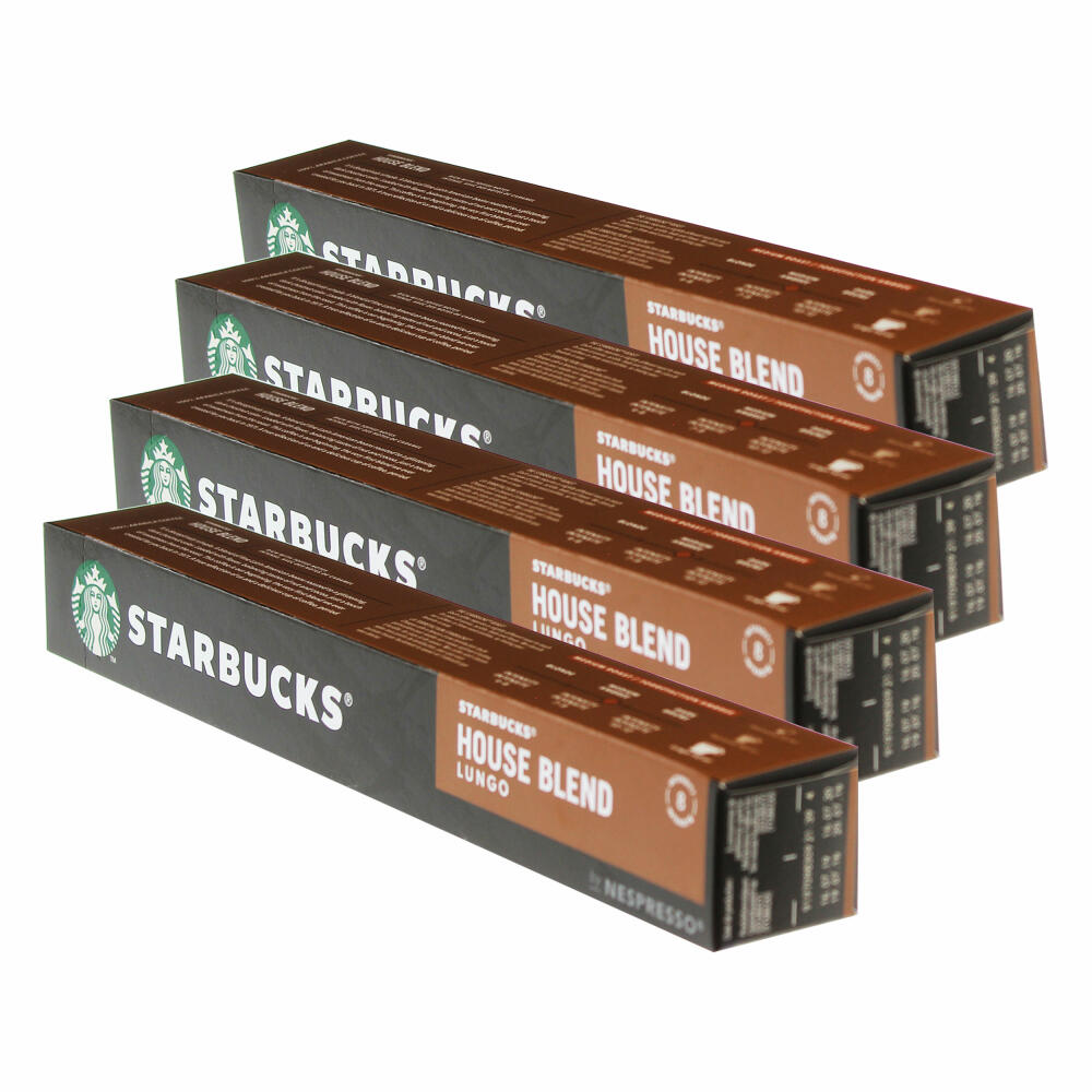 Starbucks House Blend Lungo Coffee, Set of 4, Medium Roast, Roasted Coffee, Nespresso Compatible, Coffee Capsules, 40 Capsules