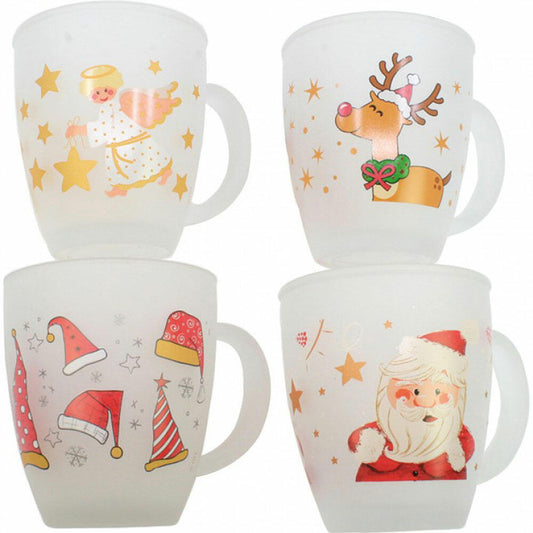 Glass mug XL, set of 4, Christmas mug, Christmas, coffee cup, coffee mug, glass, matt, 300 ml, 55514