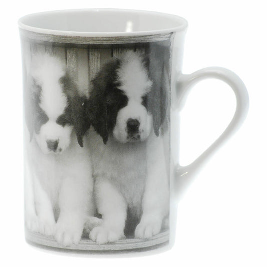 Black White Coffee Mug with Puppy Coffee Cup Tea Cup Dogs 250 ml