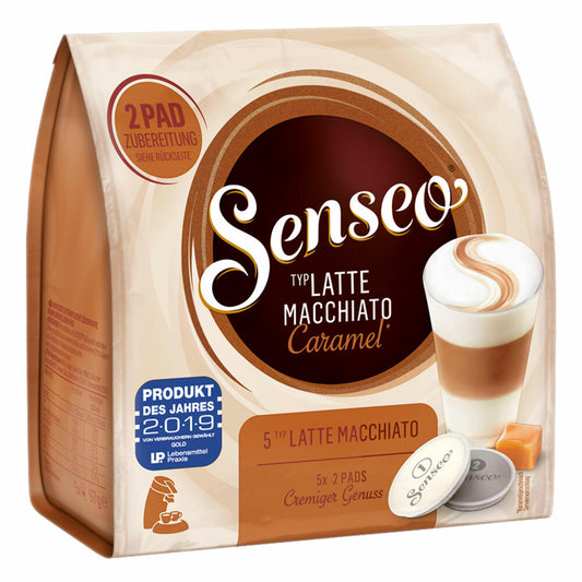 Senseo coffee pads Latte Macchiato Caramel, caramel flavor, cappuccino, coffee pad, relaunch, new design, 30 pads for 15 servings