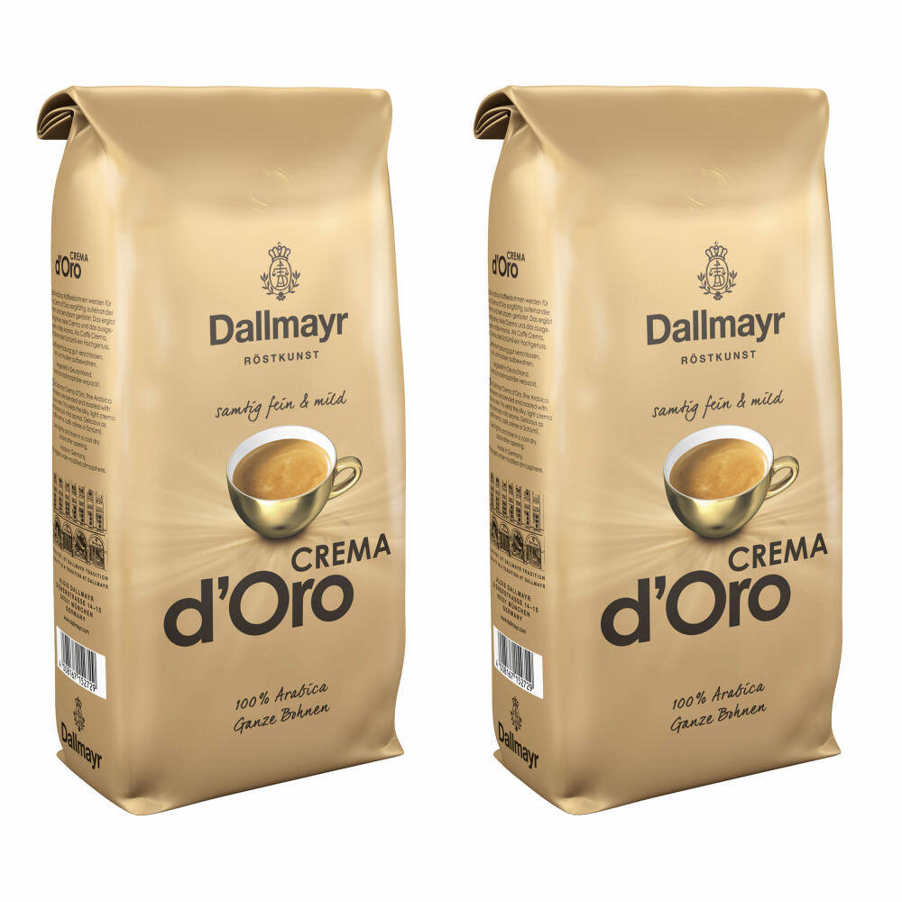 Dallmayr Crema dOro Kaffee, Bohnenkaffee, Röstkaffee, Ganze Bohnen, Kaffebohnen, Kaffee Crema, 2er Set, 2 x 1000 g