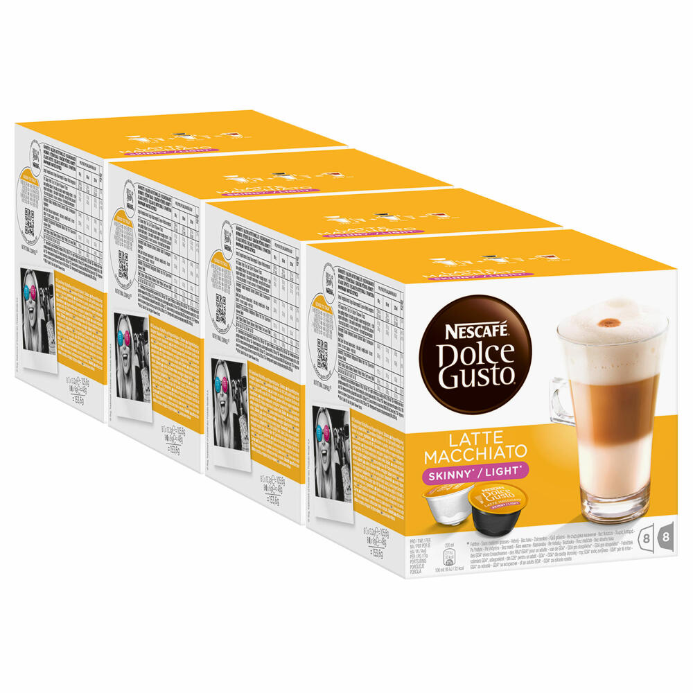 Nescafé Dolce Gusto Latte Macchiato Light, fewer calories, coffee, coffee capsule, pack of 4, 4 x 16 capsules (32 servings)