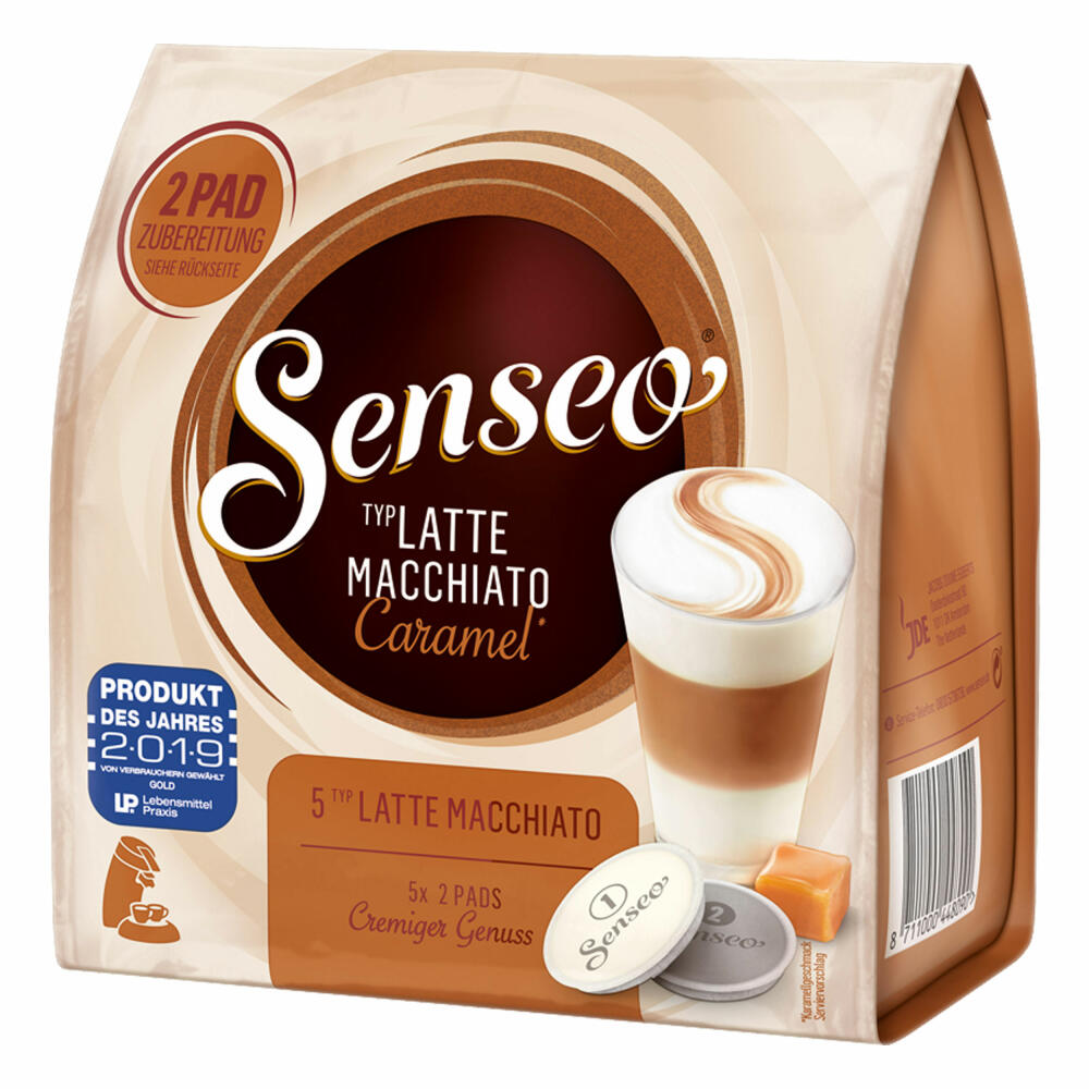 Senseo coffee pads Latte Macchiato Caramel, caramel flavor, cappuccino, coffee pad, relaunch, new design, 30 pads for 15 servings