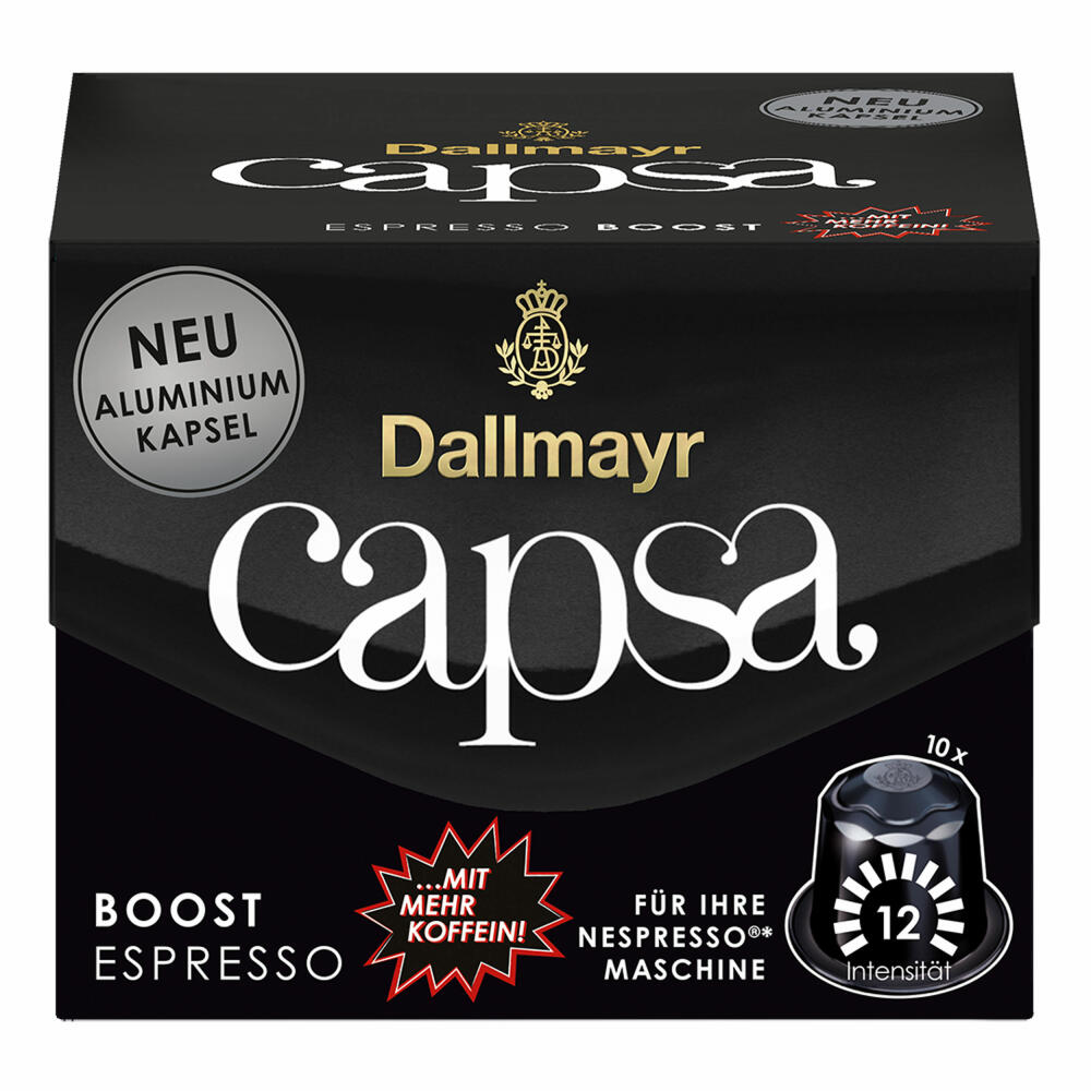 Dallmayr Capsa Espresso Boost, Nespresso kompatibel Kapsel, mit mehr Koffein, Kaffeekapsel, Espressokapsel, 10 Kapseln, 56 g