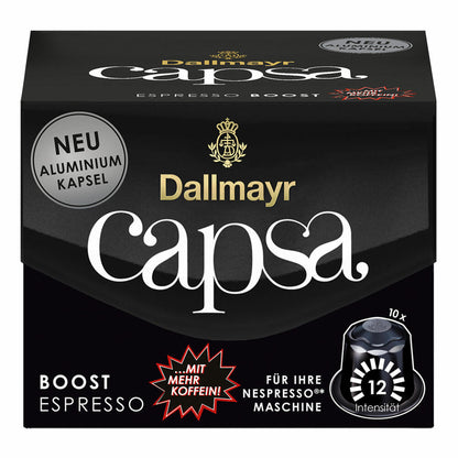 Dallmayr Capsa Espresso Boost, Nespresso kompatibel Kapsel, mit mehr Koffein, Kaffeekapsel, Espressokapsel, 10 Kapseln, 56 g