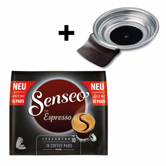 Senseo Type Espresso Coffee Pads, Roasted Coffee, Coffee, 16 Pads, with Pad Holder HD7003