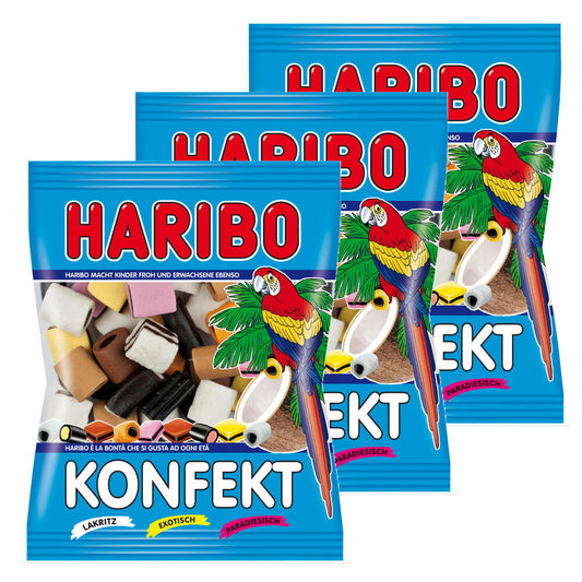 Haribo Konfekt, 3er Pack, Gummibärchen, Weingummi, Fruchtgummi, Im Beutel, Tüte