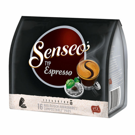 Senseo Type Espresso, Coffee Pads, Aromatic and Full-Bodied, Roasted Coffee, Coffee, 16 Pads