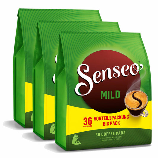 Senseo coffee pads Mild Roast, fine and velvety taste, coffee, new design, pack of 3, 3 x 36 pads