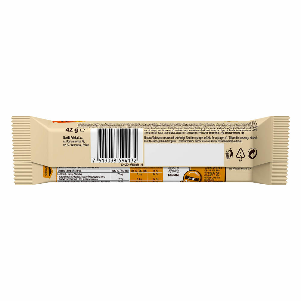 Nestlé LION White, Schokoriegel mit Karamell und weißer Glasur, Schoko Riegel, Schokolade, 24 x 42 g