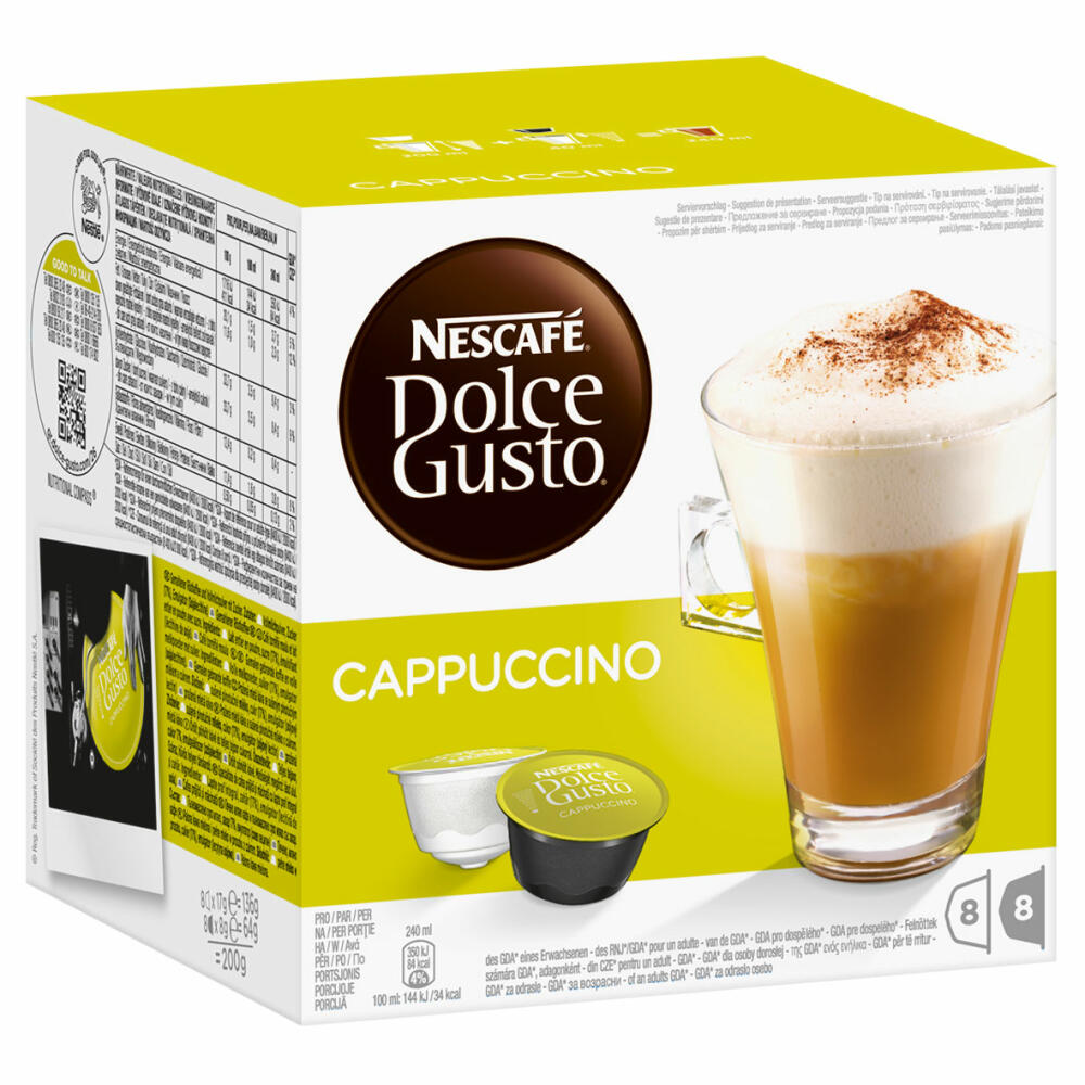 Nescafé Dolce Gusto Cappuccino, Kaffee, Kaffeekapsel, 6er Pack, 6 x 16 Kapseln (48 Portionen)