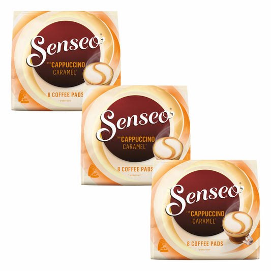 Senseo Kaffeepads Cappuccino Caramel / Karamell, 3er Pack, Kaffee mit Karamellgeschmack, je 8 Pads