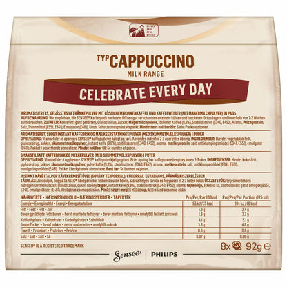 Senseo coffee pads cappuccino, milk foam classic, coffee, new recipe, 10-pack, 10 x 8 pads