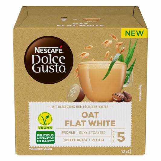 Nescafé Dolce Gusto Hafer Flat White, Oat, Haferdrinkzubereitung mit Kaffee, Milchkaffee, 12 Kapseln / Portionen